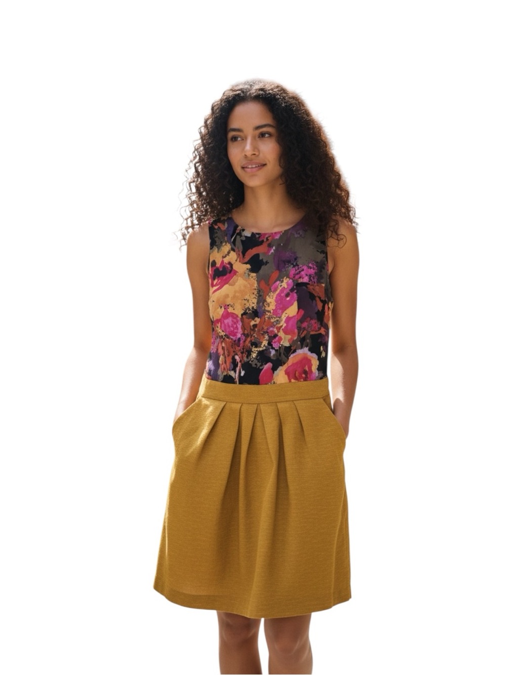 Tabitha Anthropologie Silk Cotton Mustard Sleeveless Floral Dress Size 4